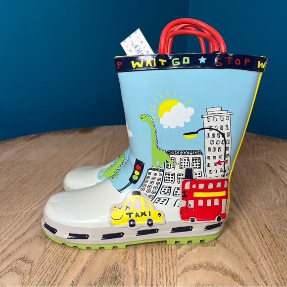 NWT Kids Dinosaur Rain Boot Gullies Waterproof Blue Yellow Kids 13 - Picture 4 of 8
